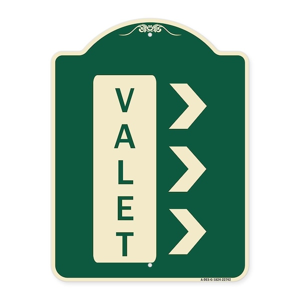 Signmission Designer Series Valet Right Arrow, Green & Tan Heavy-Gauge Aluminum Sign, 24" x 18", G-1824-22742 A-DES-G-1824-22742 - main